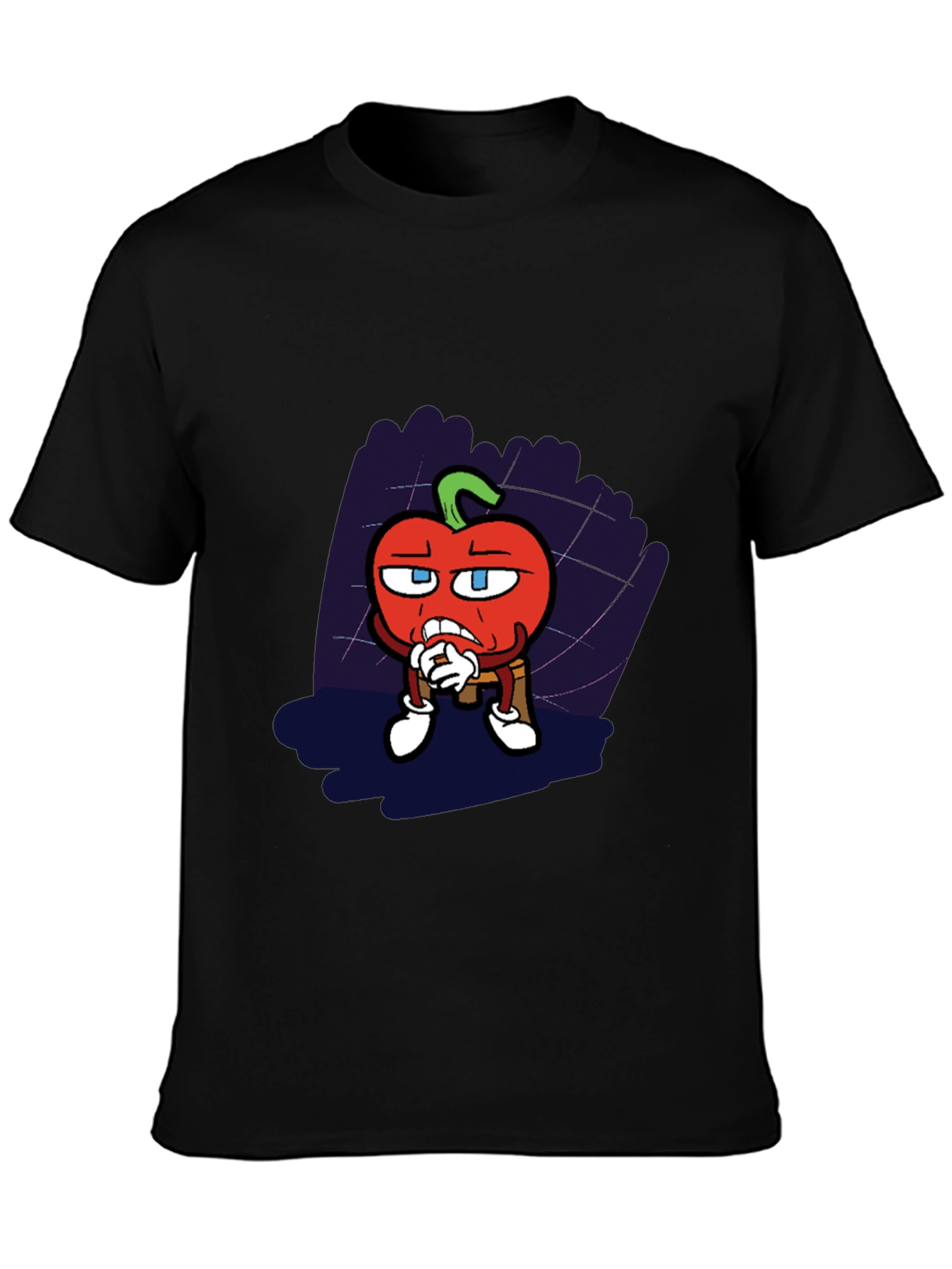 Cartoon Tomato Graphic Black T-Shirt