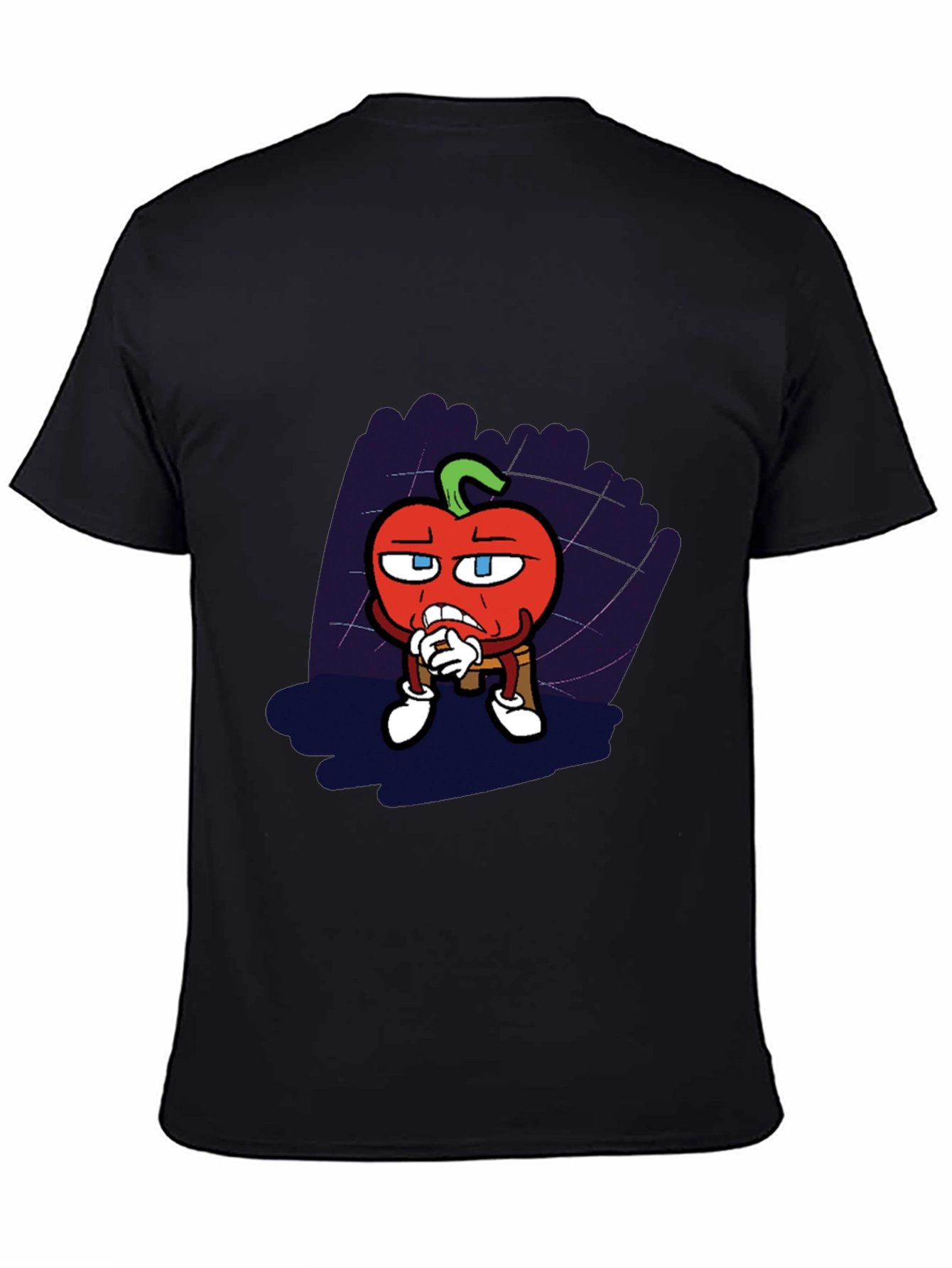 Cartoon Tomato Graphic Black T-Shirt