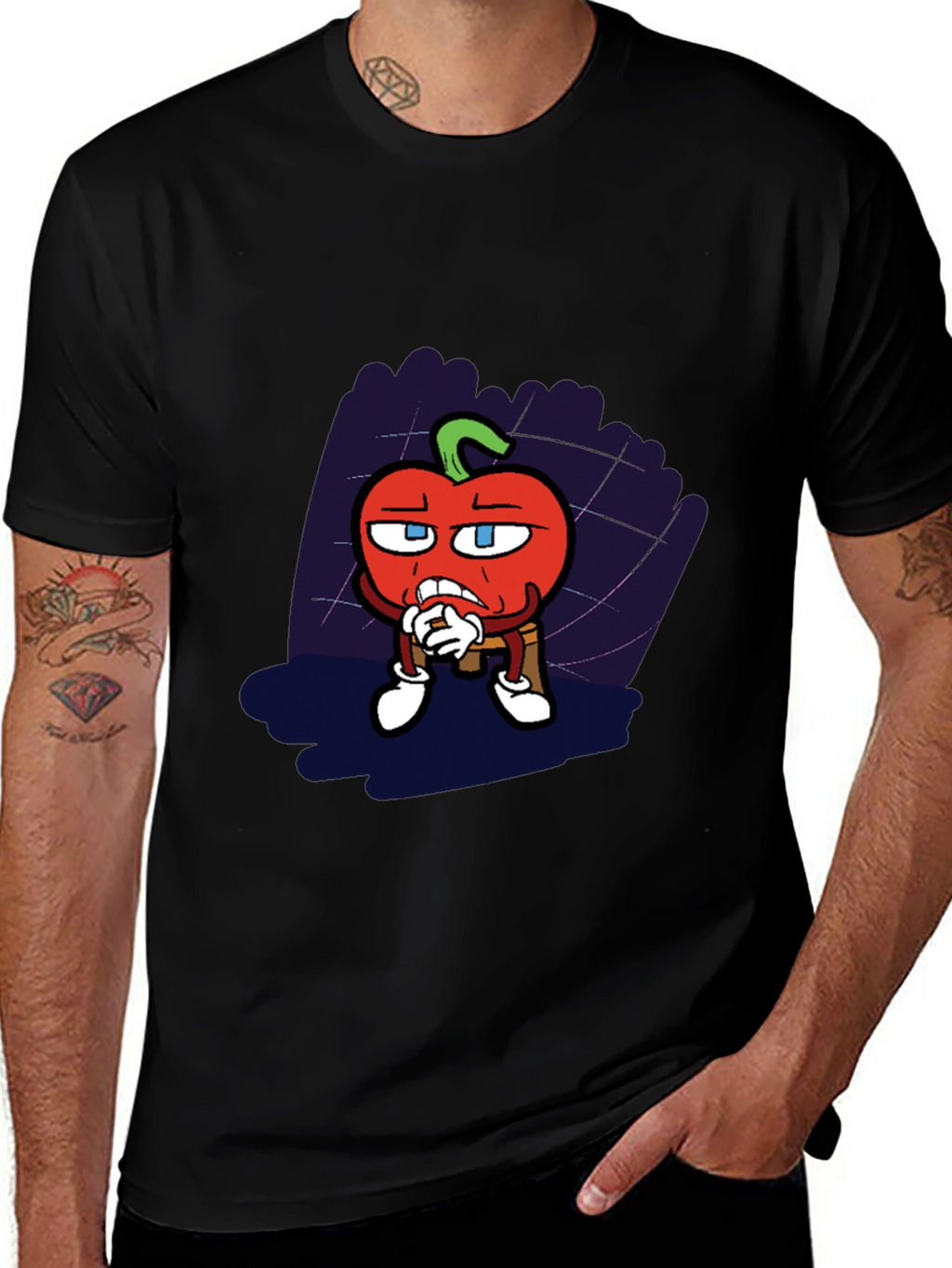 Cartoon Tomato Graphic Black T-Shirt