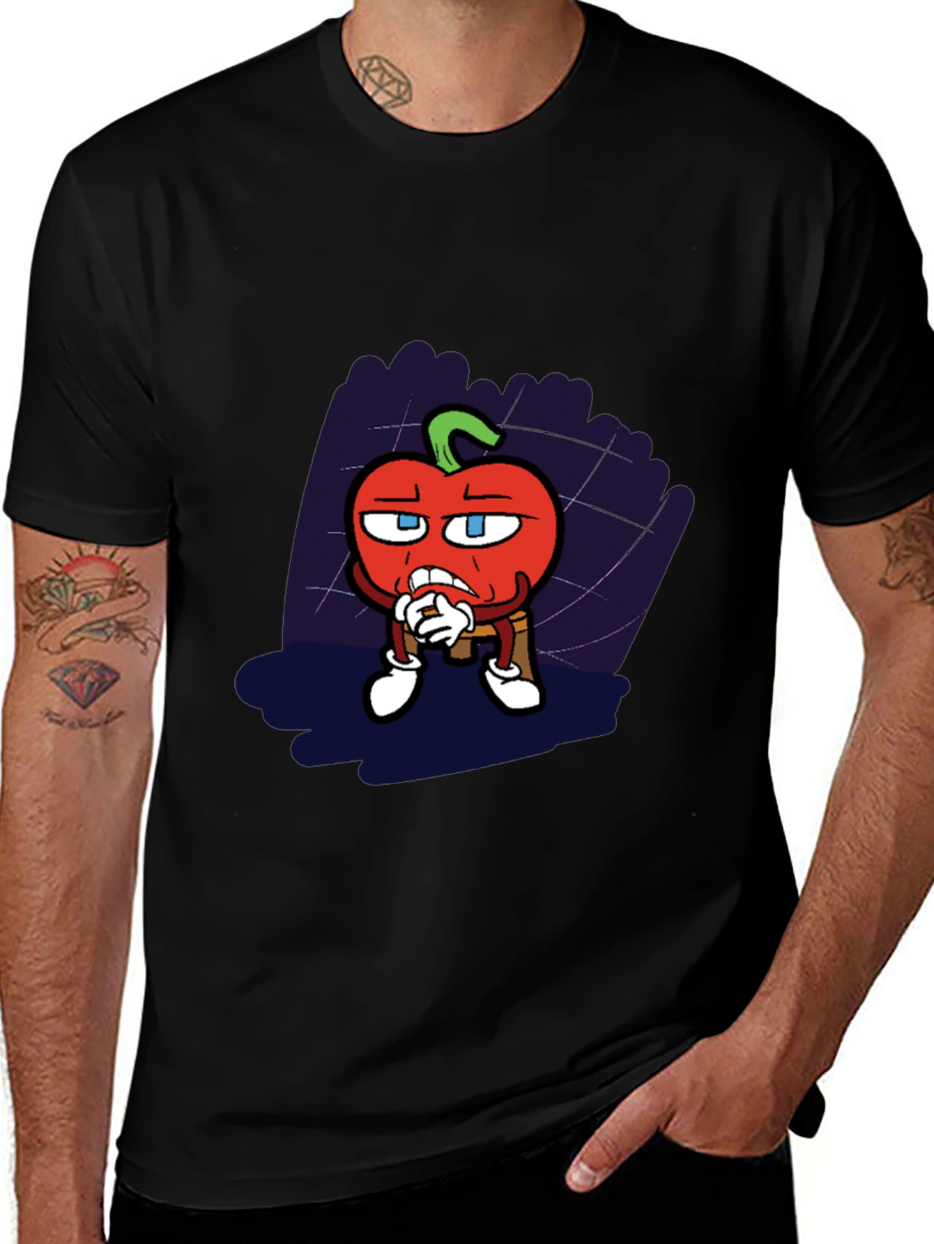 Cartoon Tomato Graphic Black T-Shirt