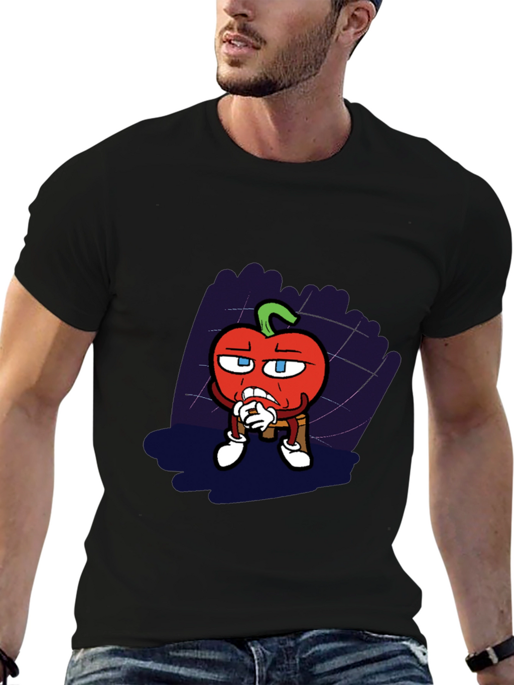 Cartoon Tomato Graphic Black T-Shirt
