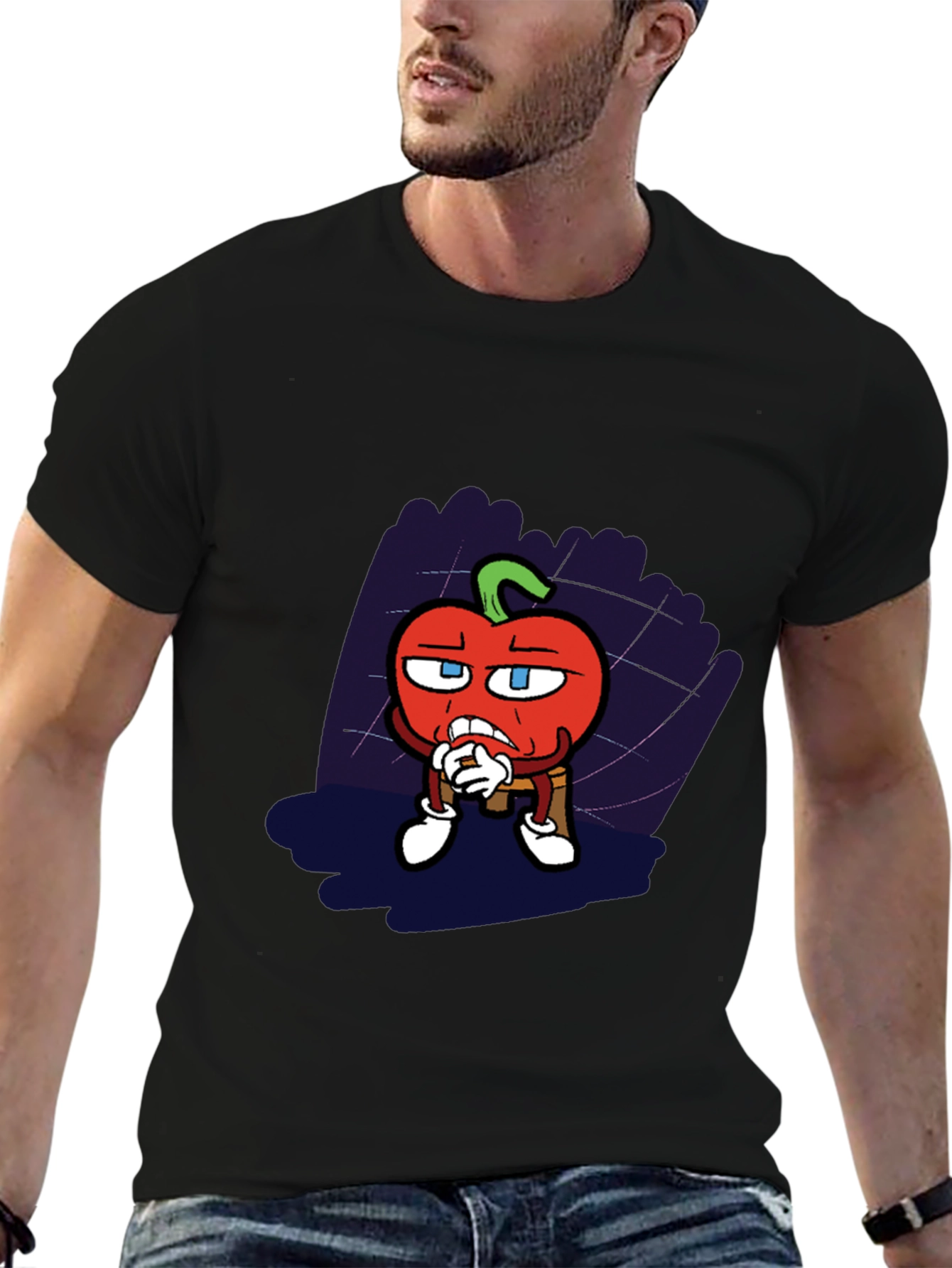 Cartoon Tomato Graphic Black T-Shirt