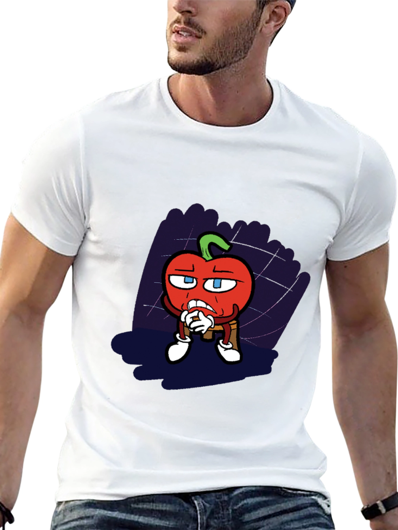 Cartoon Tomato Graphic Black T-Shirt