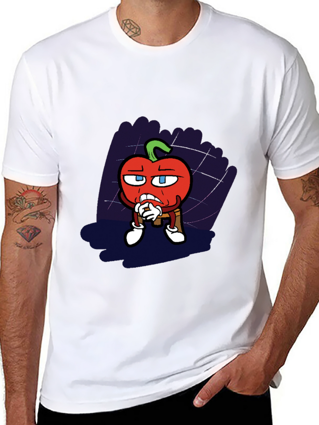 Cartoon Tomato Graphic Black T-Shirt