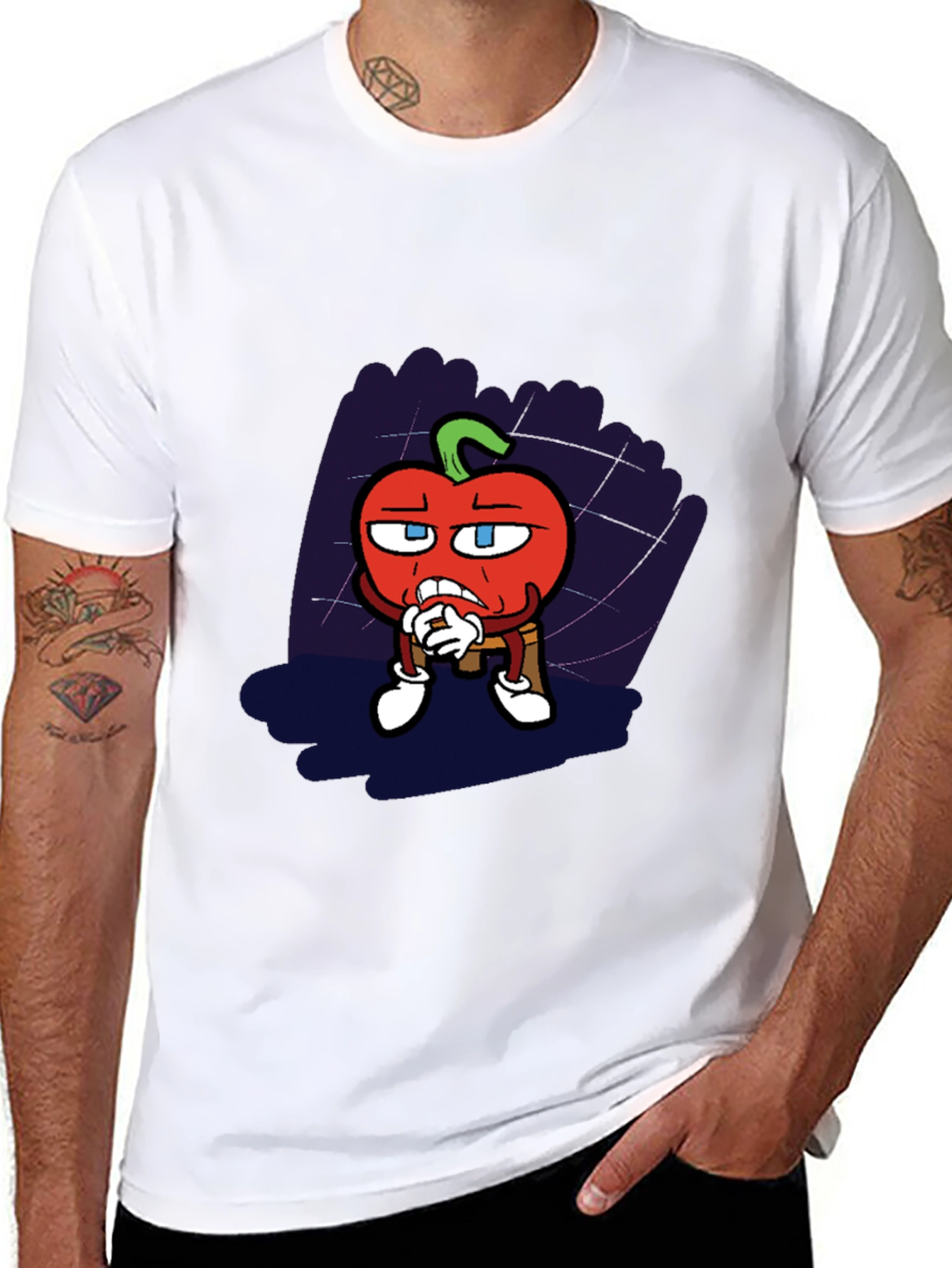 Cartoon Tomato Graphic Black T-Shirt