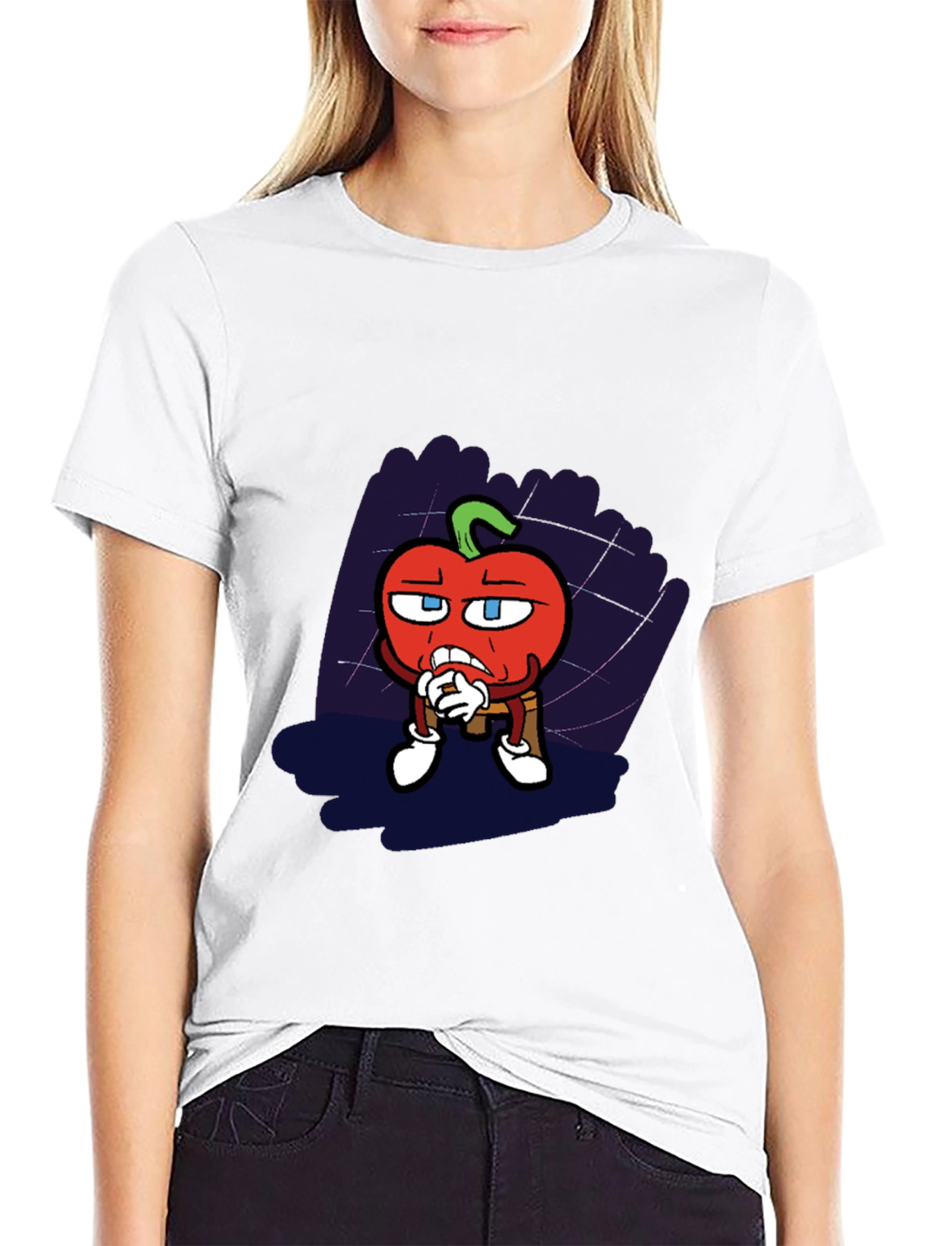 Cartoon Tomato Graphic Black T-Shirt