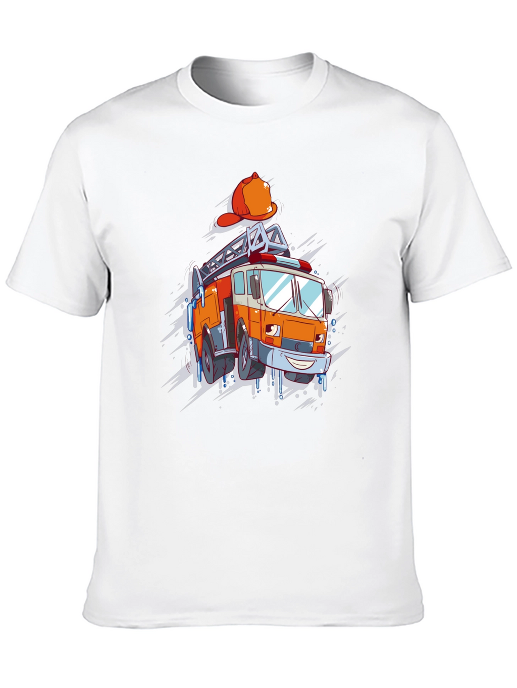 Cartoon Firetruck Graphic T-Shirt - Black