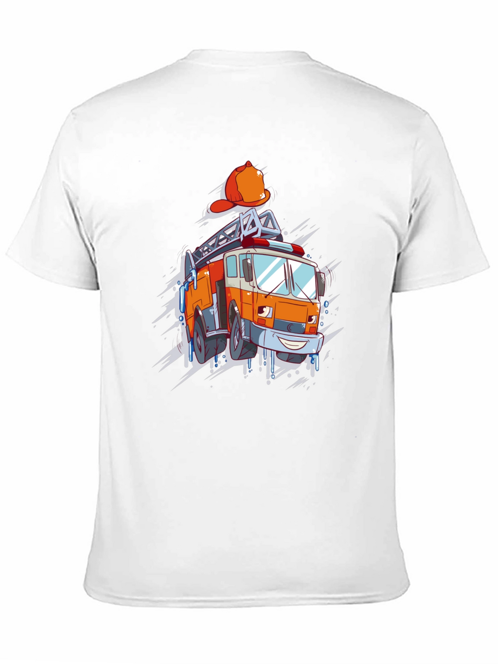 Cartoon Firetruck Graphic T-Shirt - Black