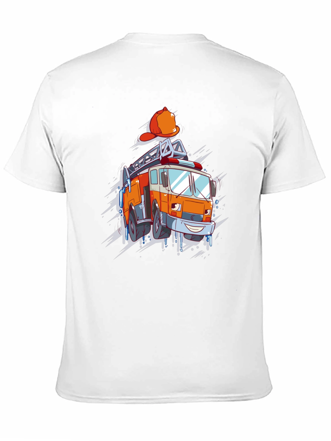 Cartoon Firetruck Graphic T-Shirt - Black
