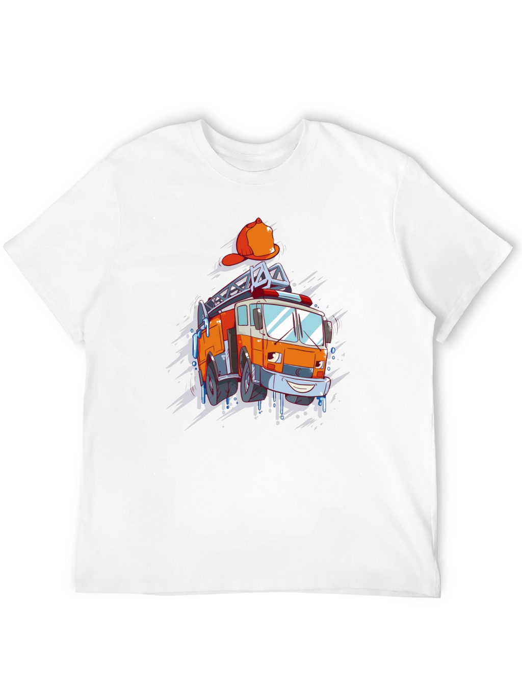 Cartoon Firetruck Graphic T-Shirt - Black