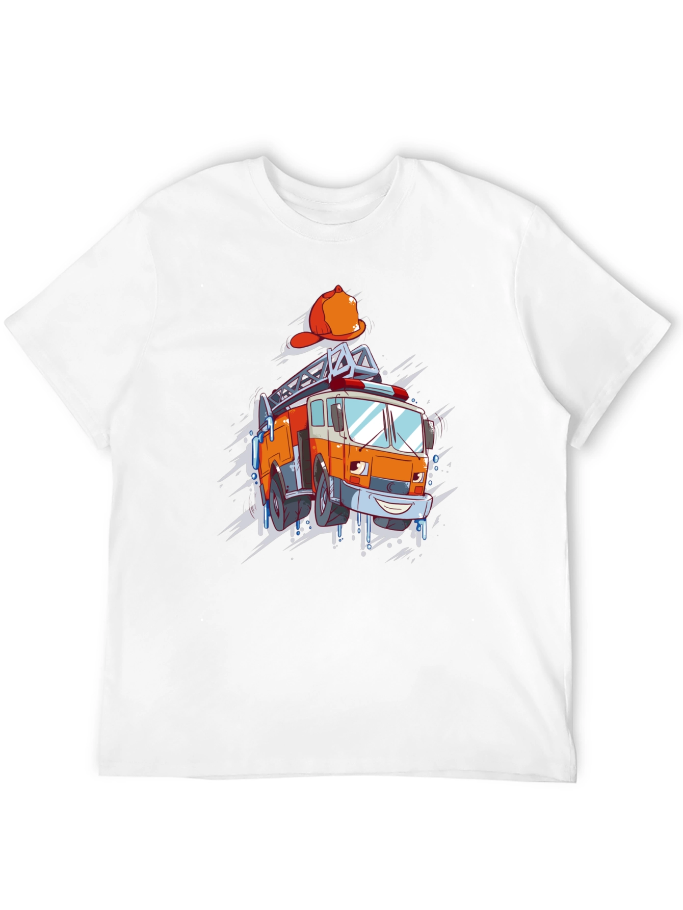Cartoon Firetruck Graphic T-Shirt - Black