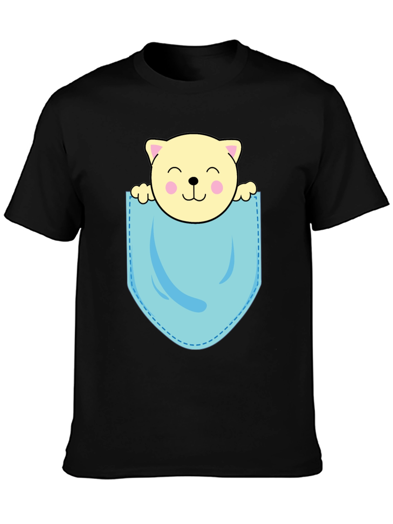 Cute Cat in Pocket Black T-Shirt