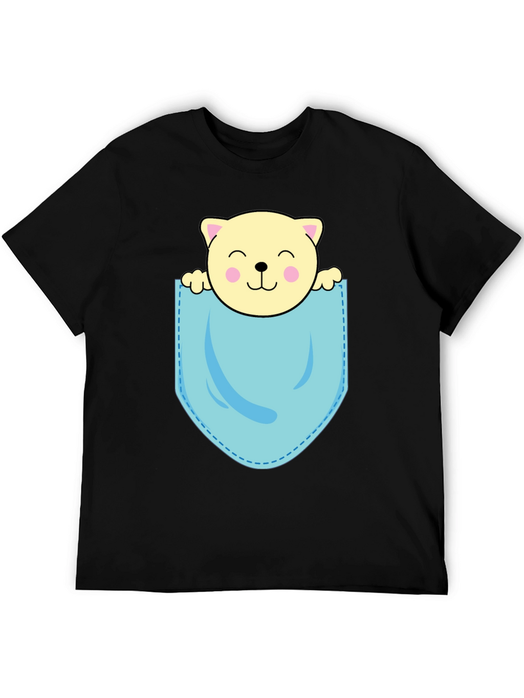 Cute Cat in Pocket Black T-Shirt