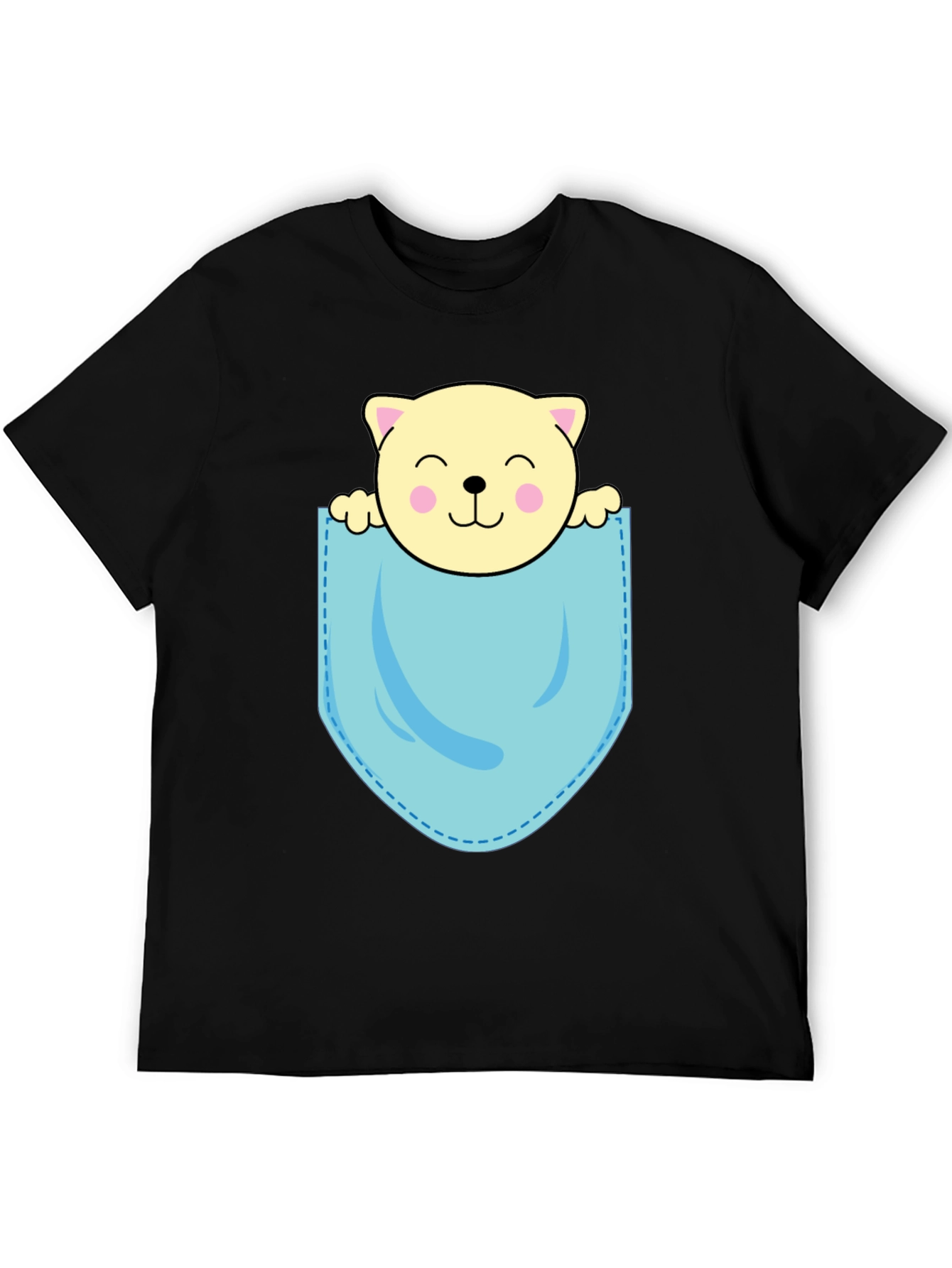 Cute Cat in Pocket Black T-Shirt