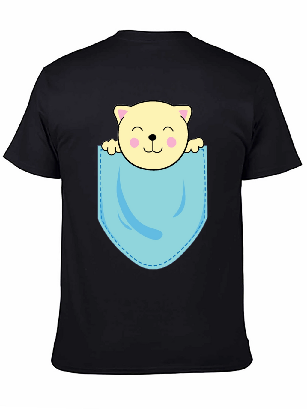 Cute Cat in Pocket Black T-Shirt