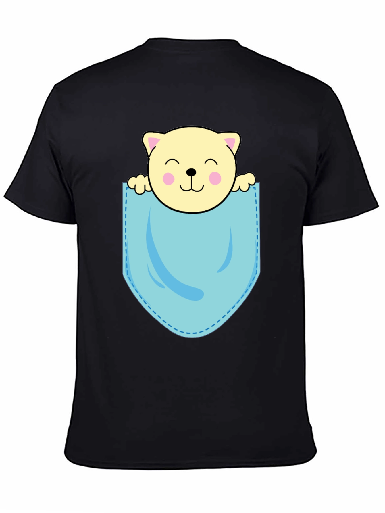 Cute Cat in Pocket Black T-Shirt