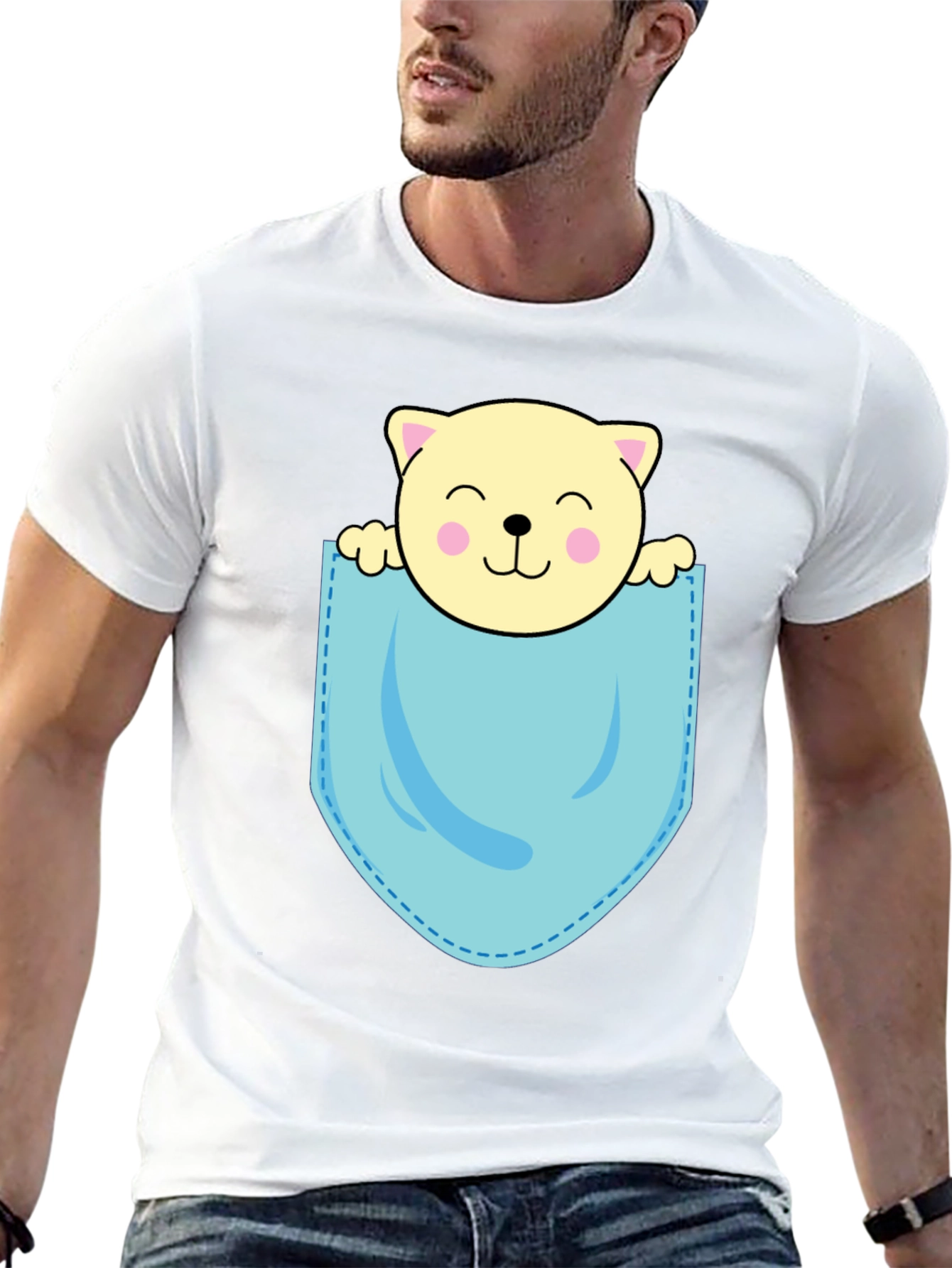 Cute Cat in Pocket Black T-Shirt