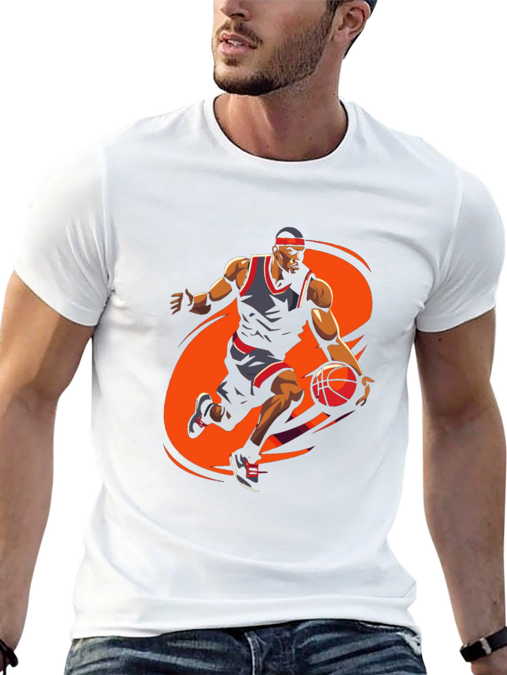 Basketball Player Graphic Tee - Stylish Black Cotton T-Shirt