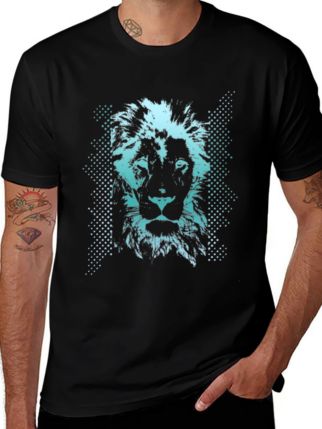 Lion Graphic Print Mens Black T-Shirt