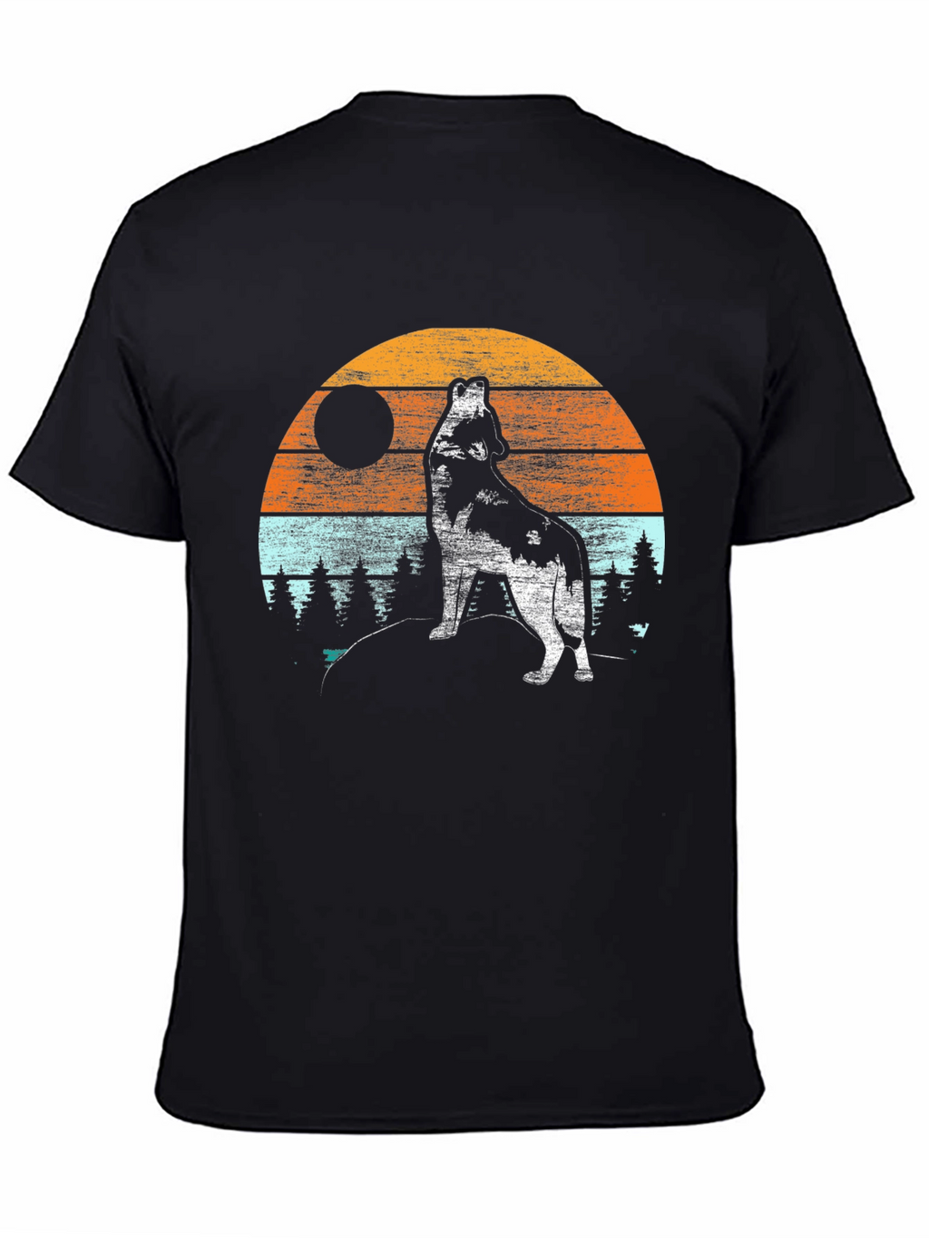 Wolf Howling at Moon T-Shirt - Retro Design