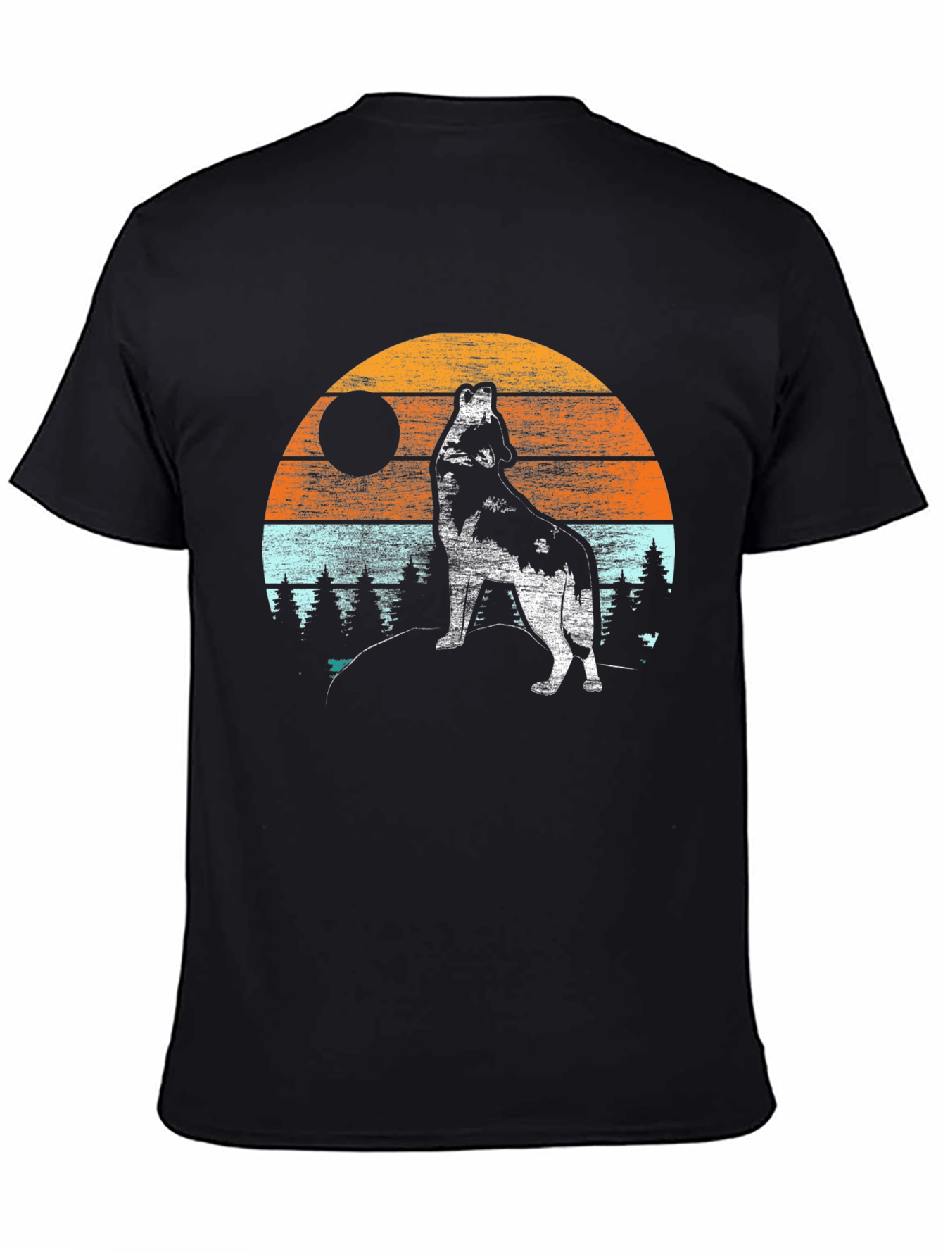 Wolf Howling at Moon T-Shirt - Retro Design