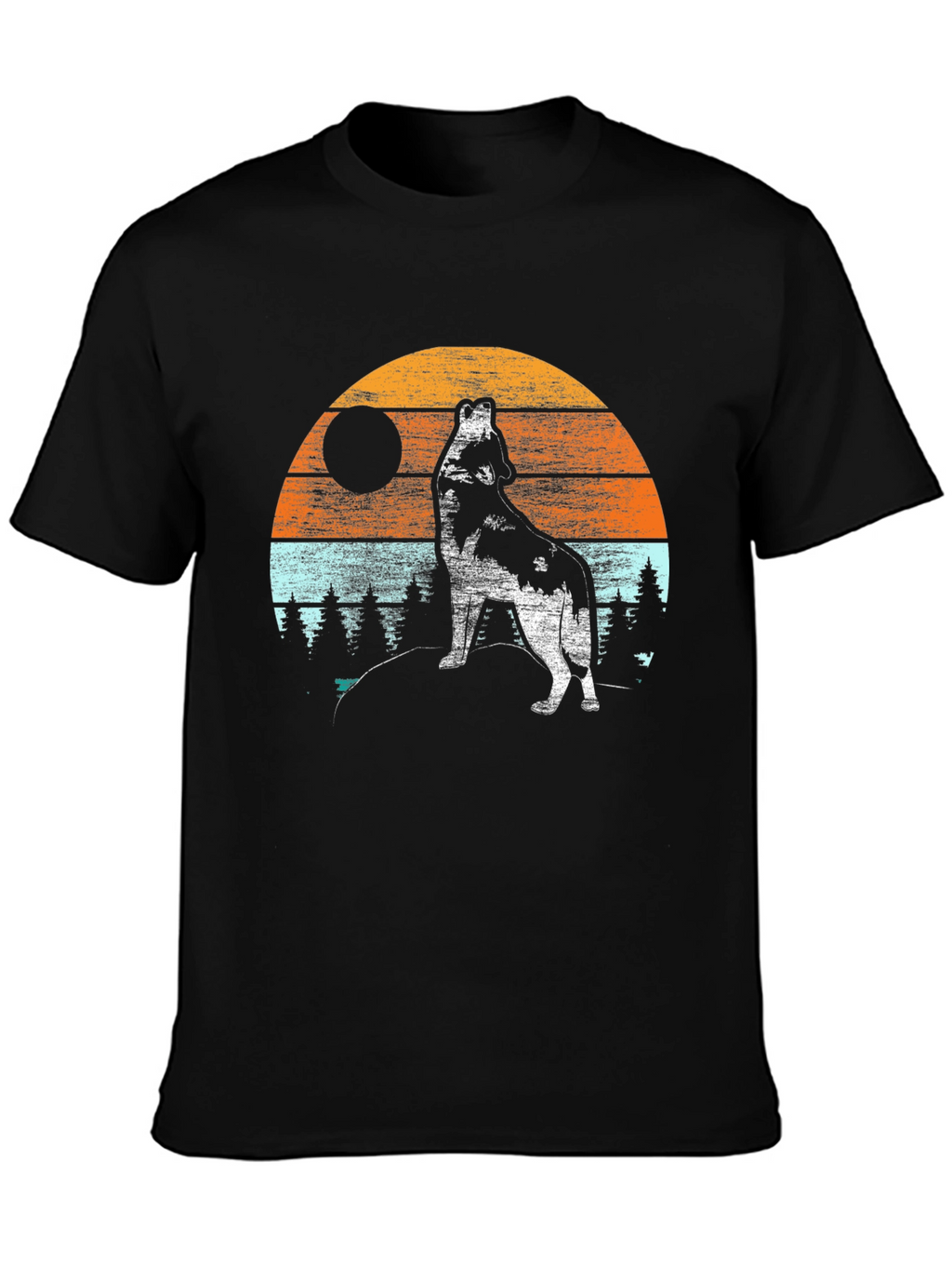 Wolf Howling at Moon T-Shirt - Retro Design