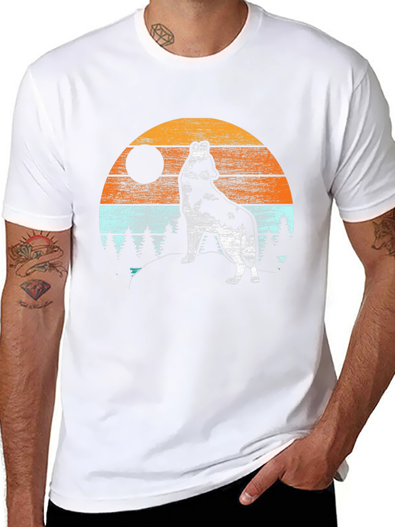 Wolf Howling at Moon T-Shirt - Retro Design