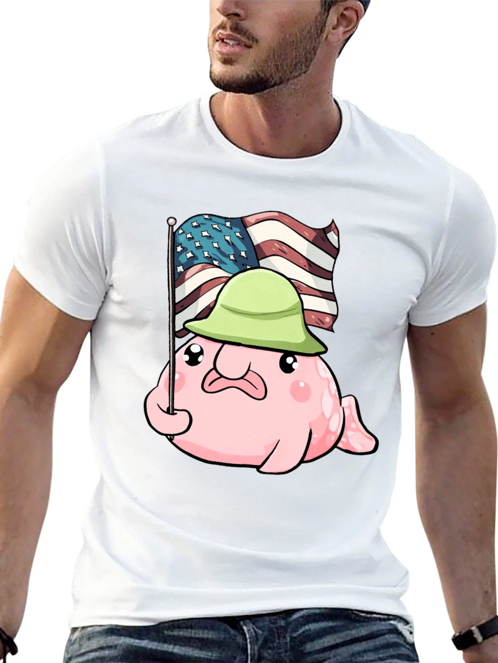 Funny Blobfish USA Flag Graphic T-Shirt