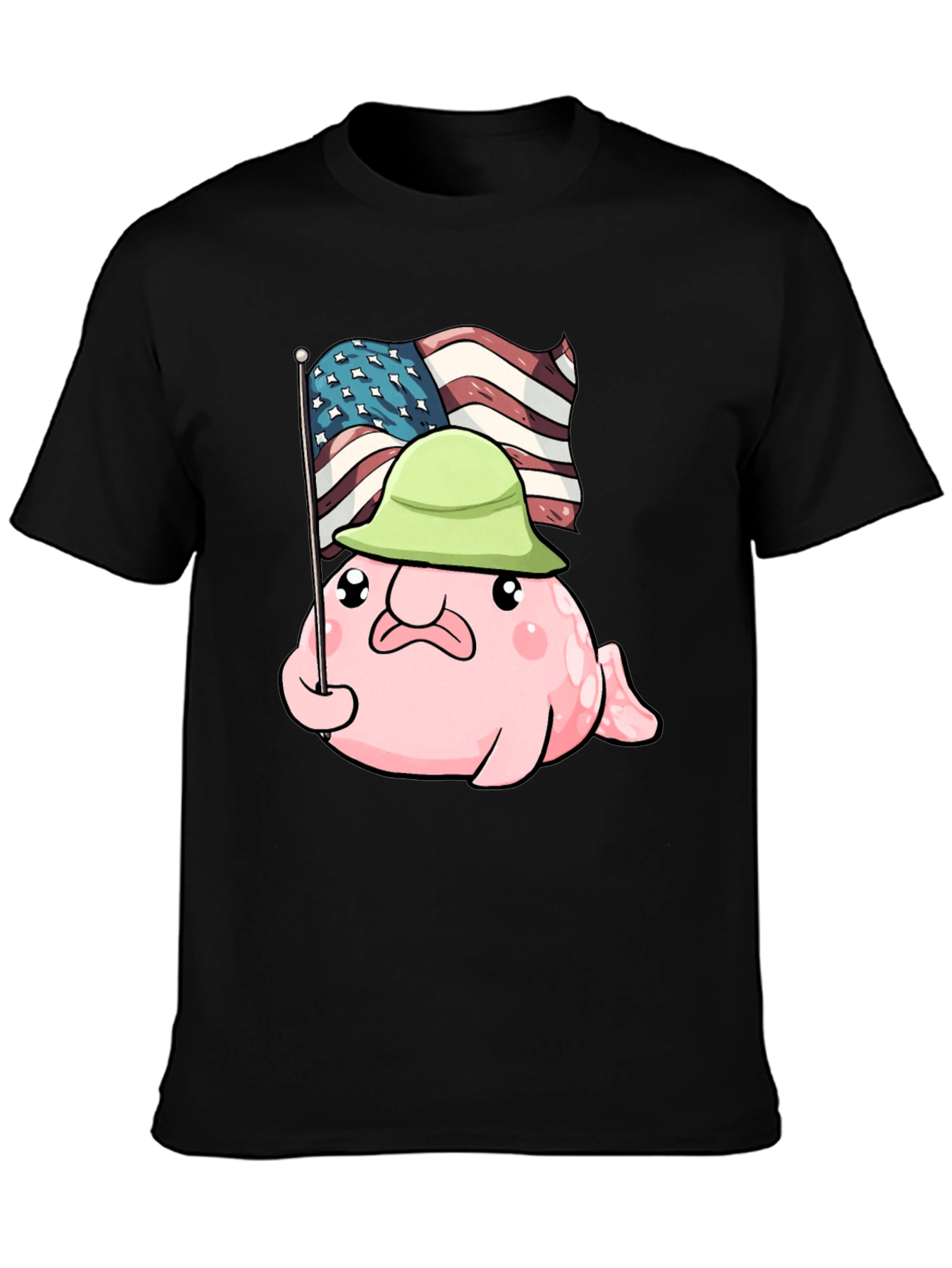 Funny Blobfish USA Flag Graphic T-Shirt