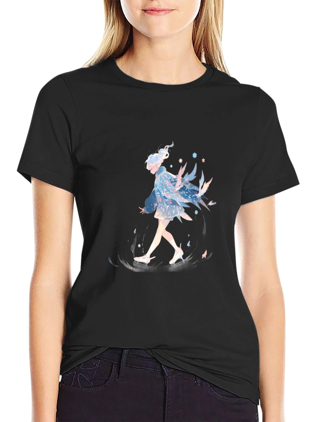 Anime Girl Graphic Print Black T-Shirt
