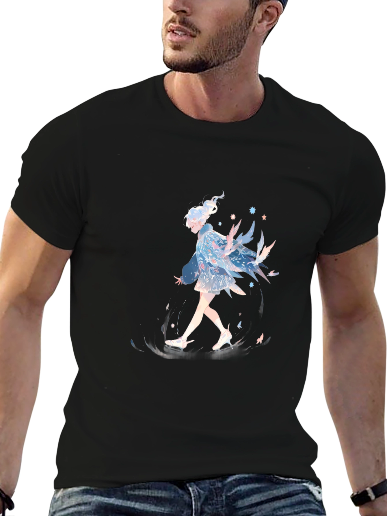 Anime Girl Graphic Print Black T-Shirt