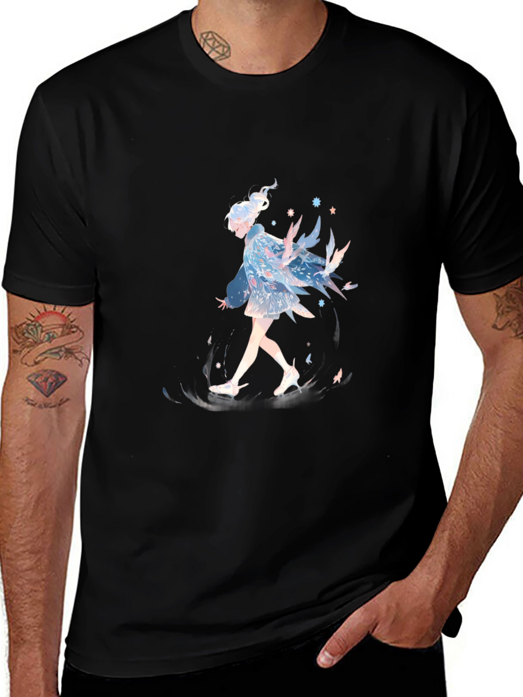 Anime Girl Graphic Print Black T-Shirt