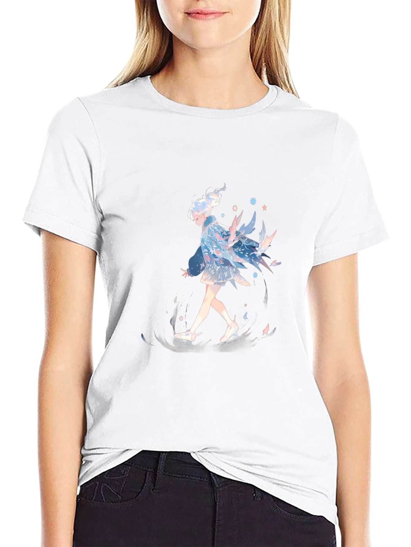 Anime Girl Graphic Print Black T-Shirt