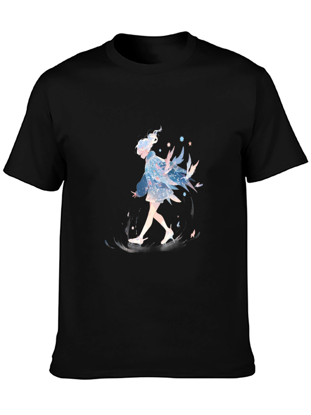 Anime Girl Graphic Print Black T-Shirt