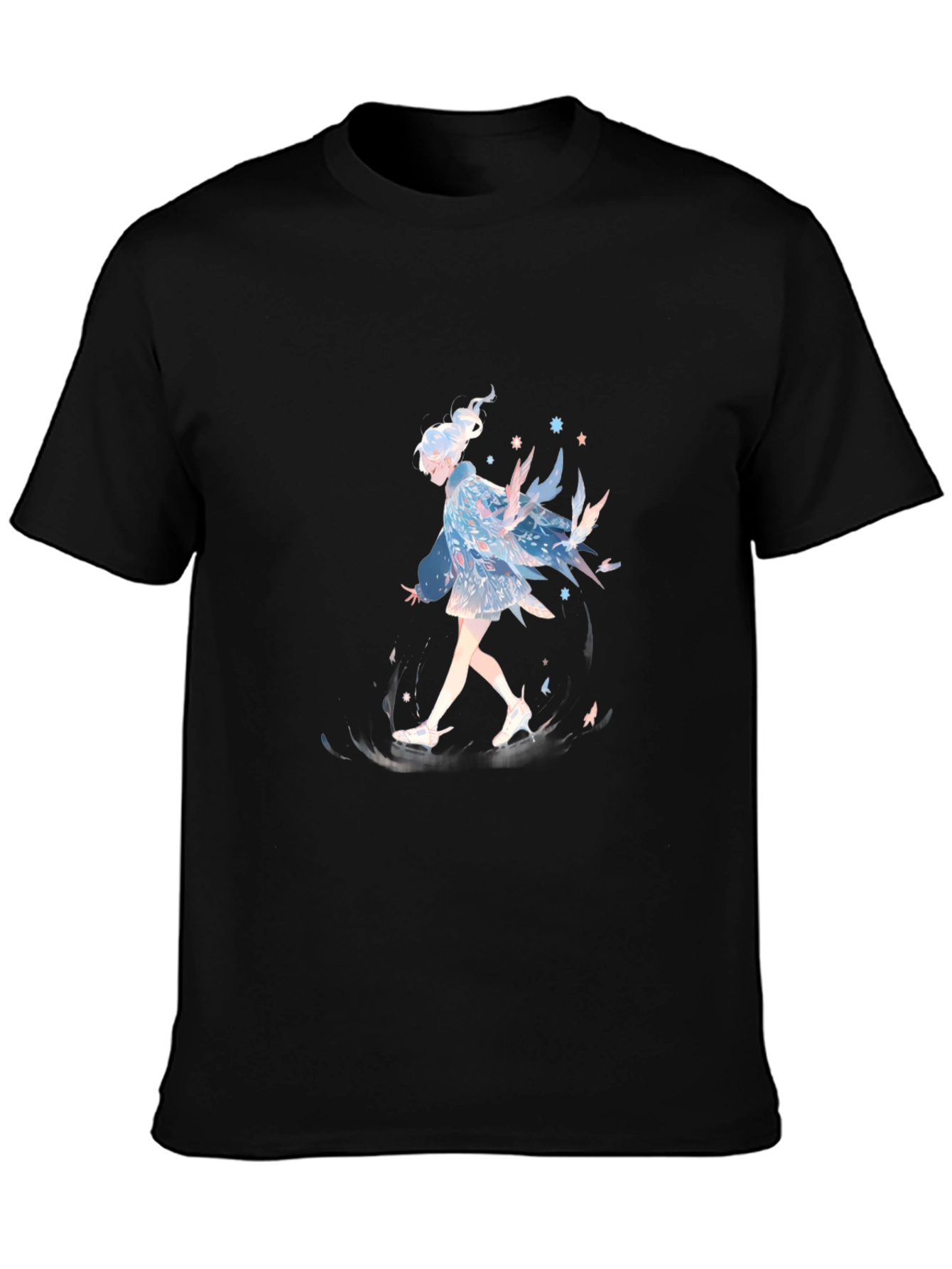 Anime Girl Graphic Print Black T-Shirt
