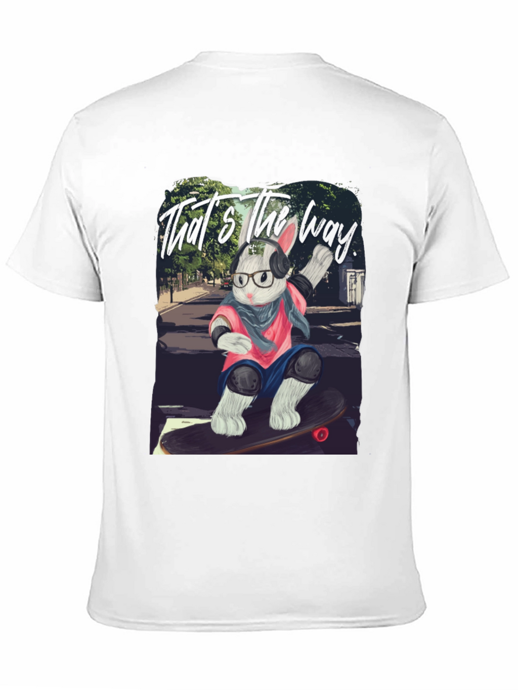 Skater Rabbit Graphic Tee - Black Cotton T-Shirt