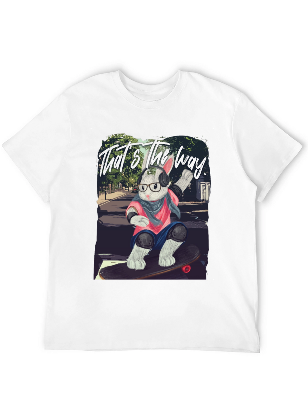 Skater Rabbit Graphic Tee - Black Cotton T-Shirt