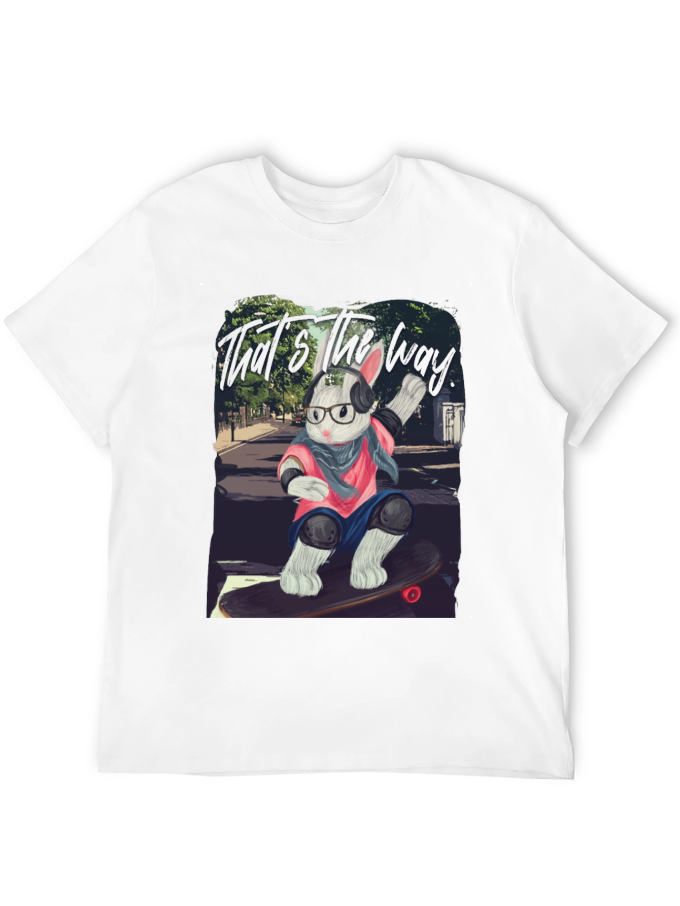 Skater Rabbit Graphic Tee - Black Cotton T-Shirt