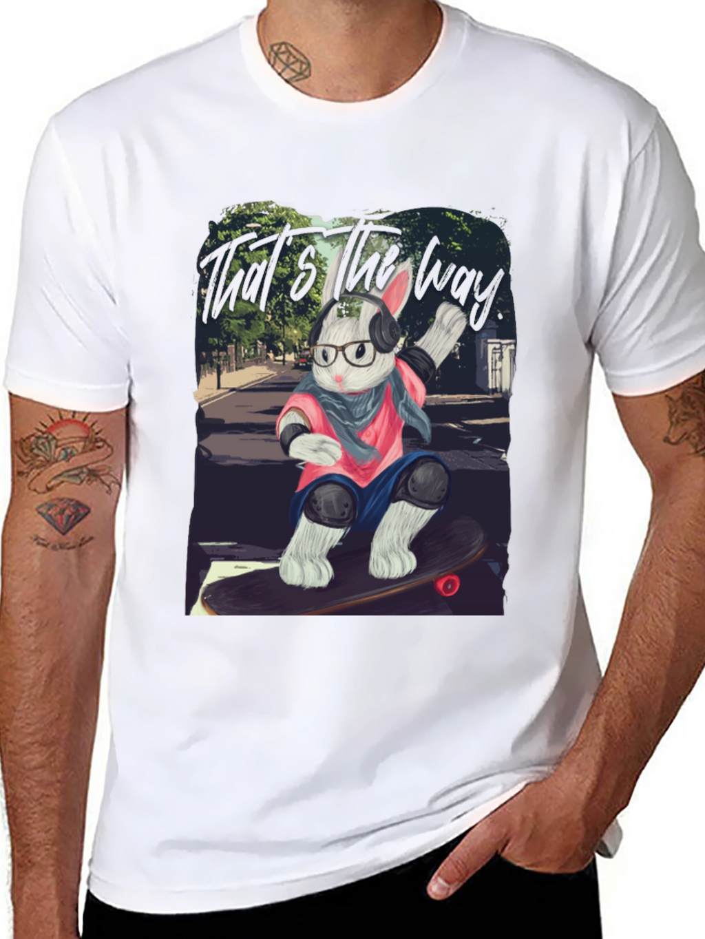 Skater Rabbit Graphic Tee - Black Cotton T-Shirt