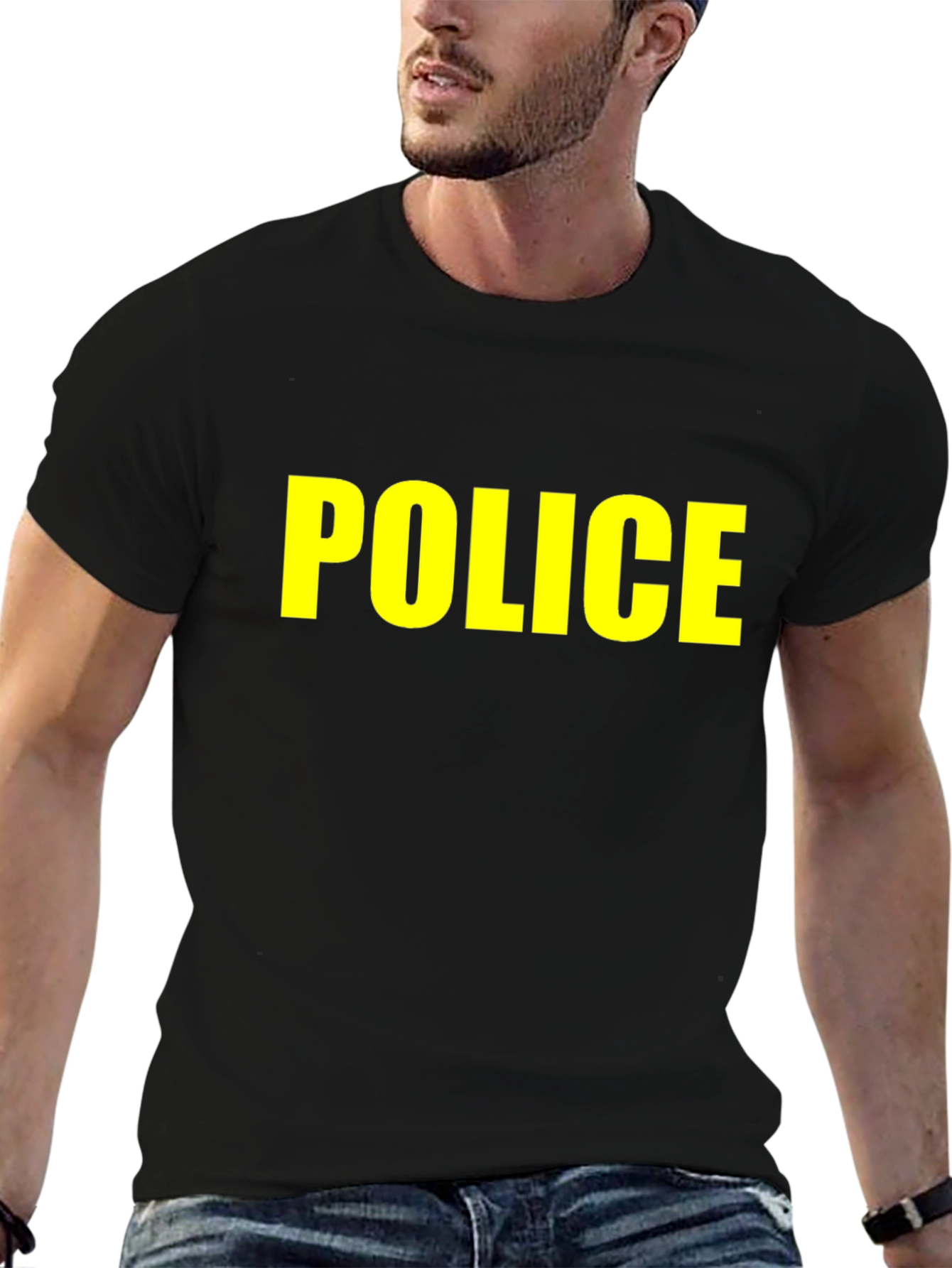 Black Police T-Shirt - Bold Yellow Text