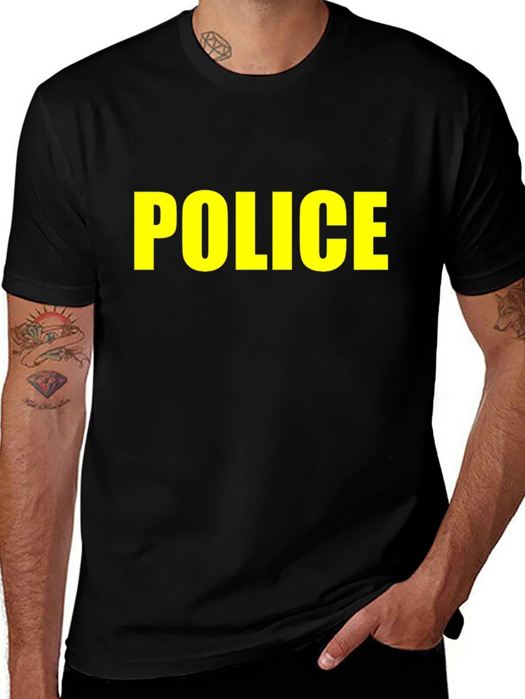 Black Police T-Shirt - Bold Yellow Text