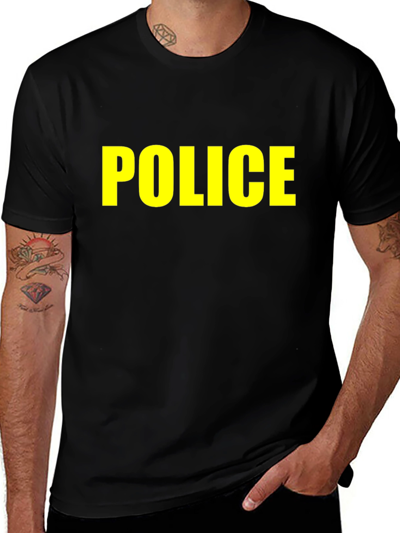 Black Police T-Shirt - Bold Yellow Text
