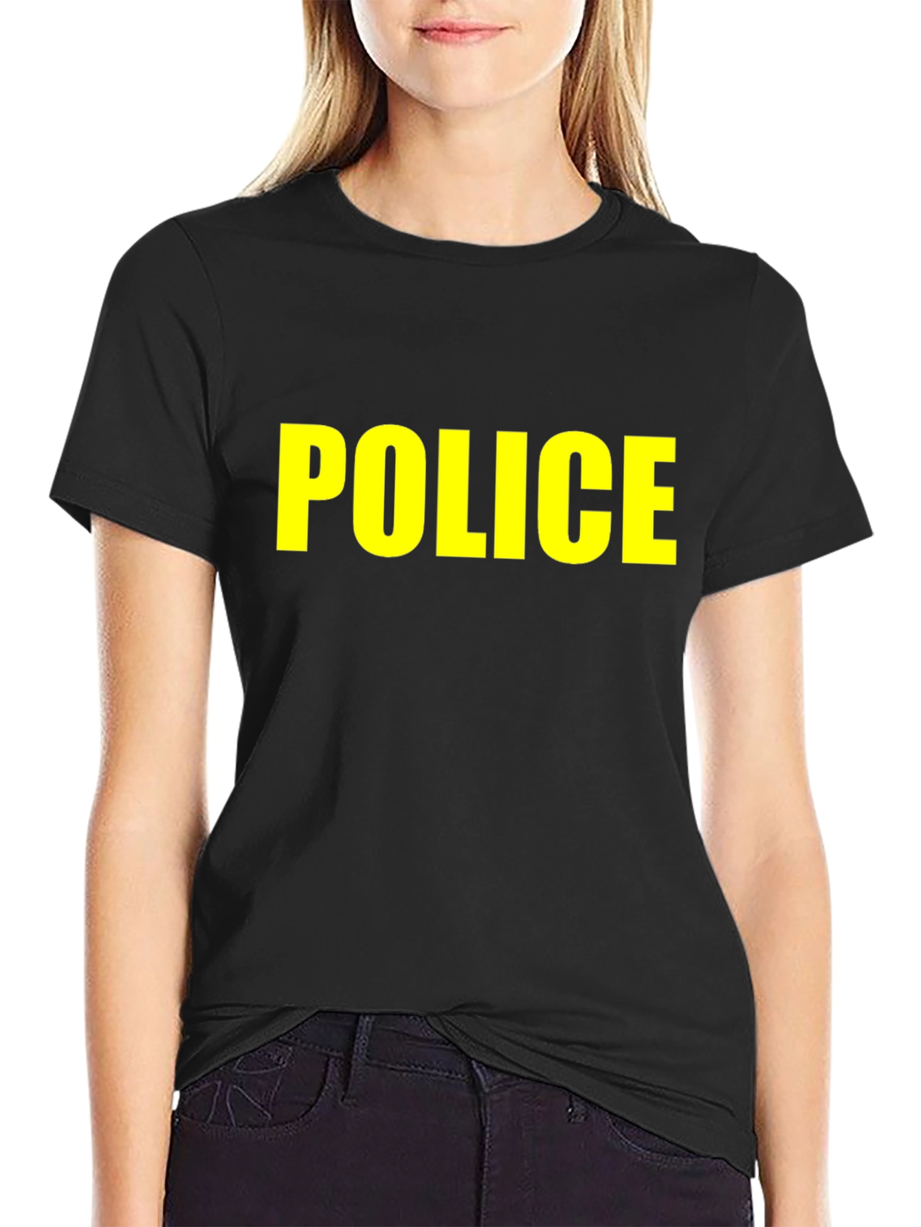 Black Police T-Shirt - Bold Yellow Text