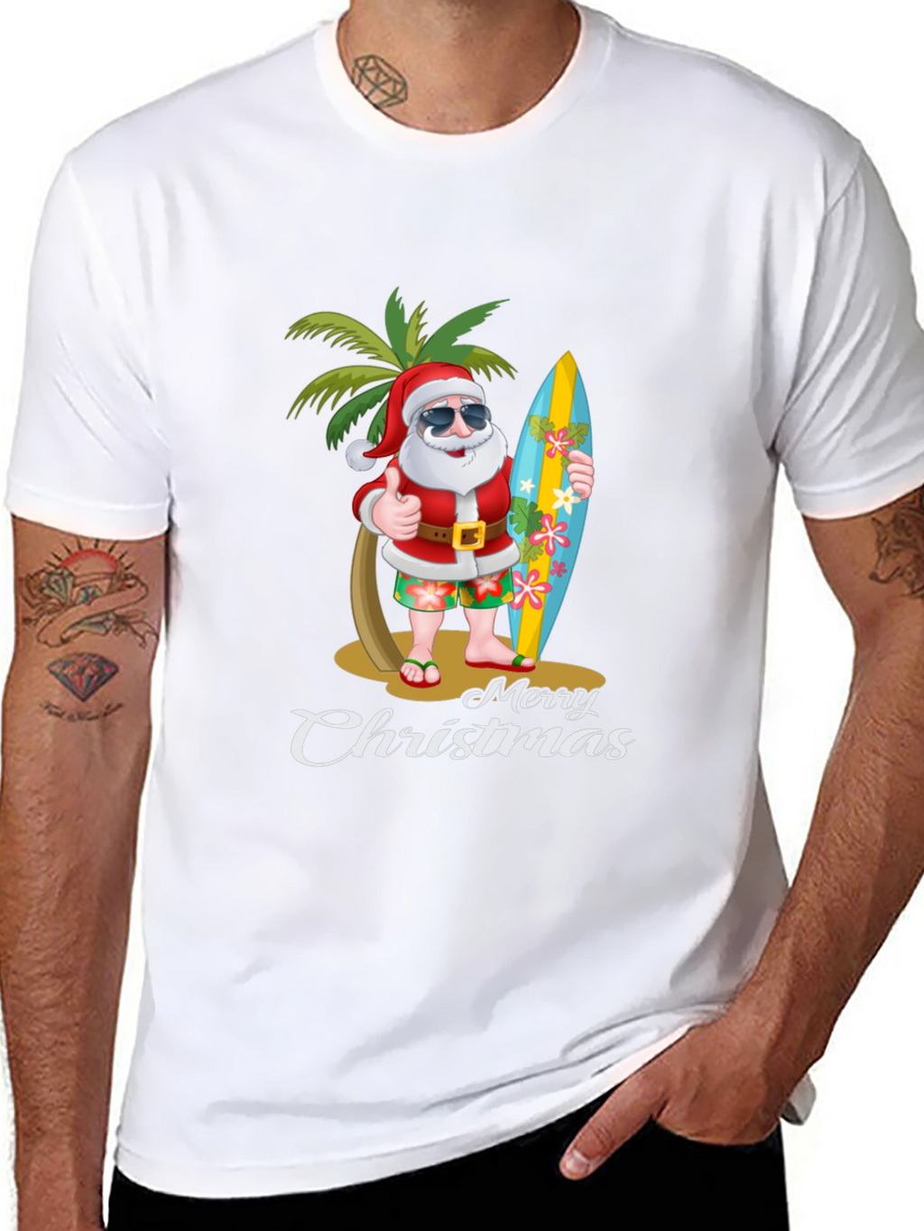 Tropical Santa Merry Christmas T-Shirt