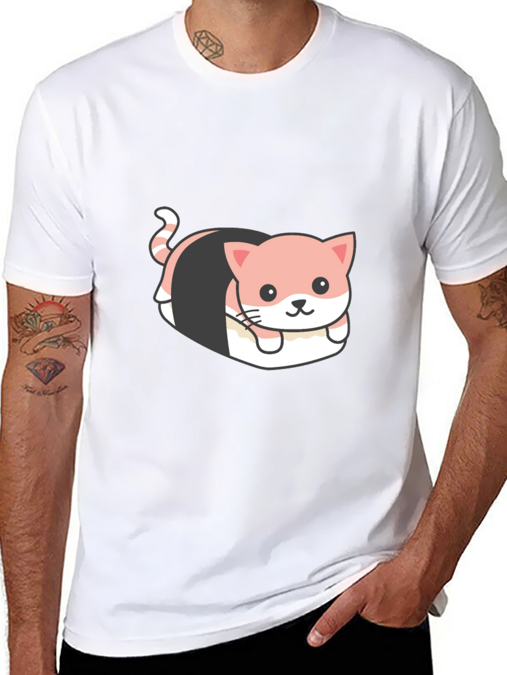 Sushi Cat Graphic Tee - Quirky Black T-Shirt