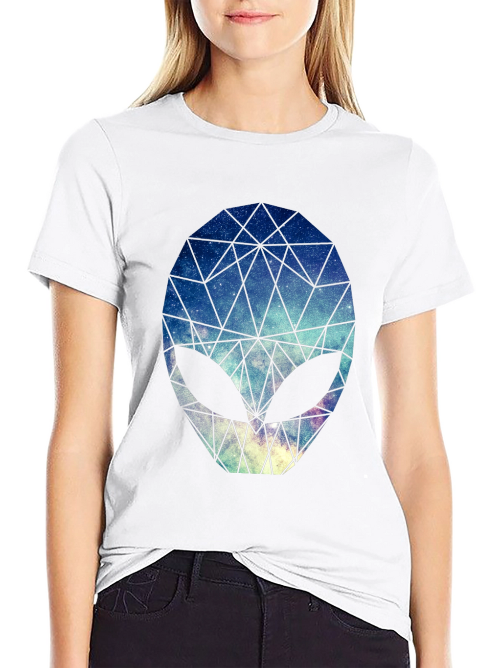 Geometric Alien Head Graphic Black T-Shirt