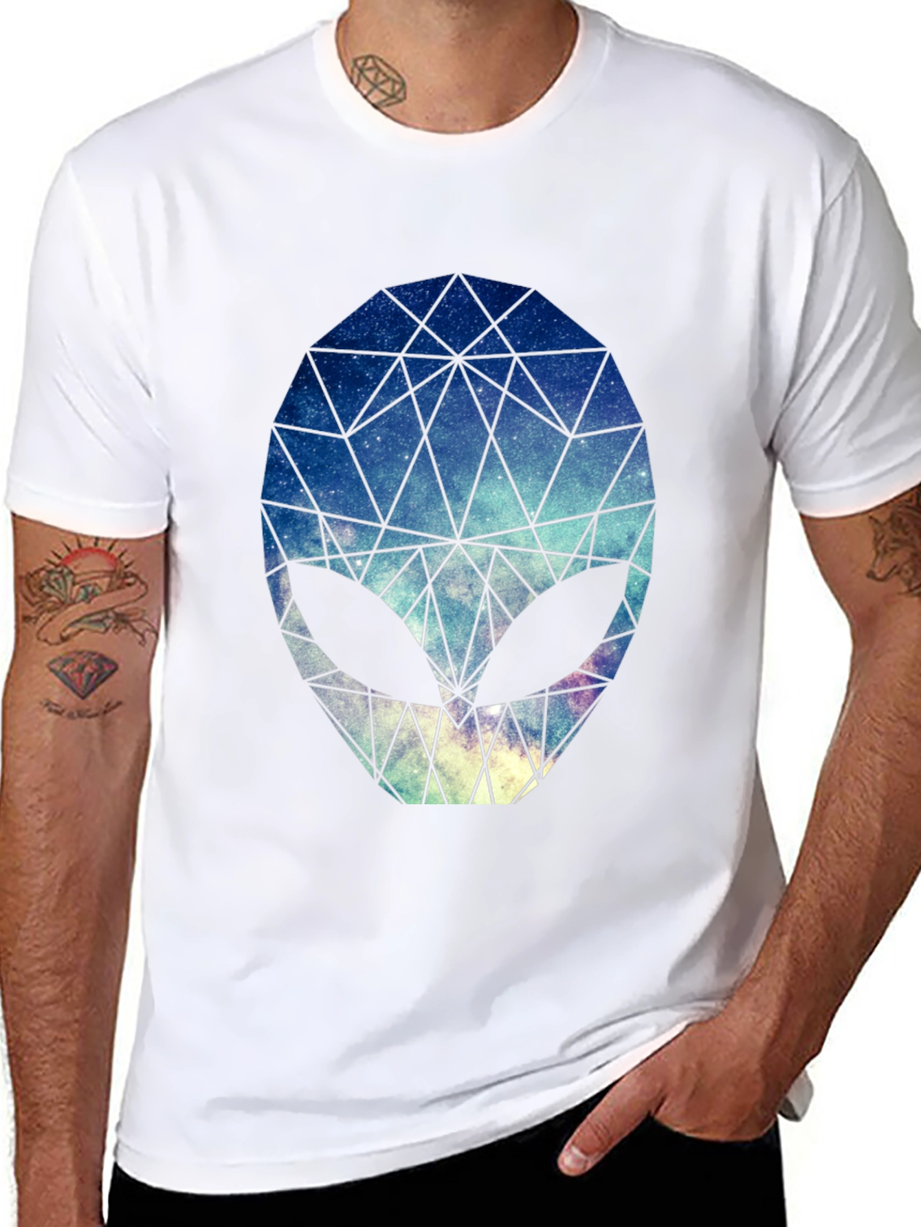 Geometric Alien Head Graphic Black T-Shirt