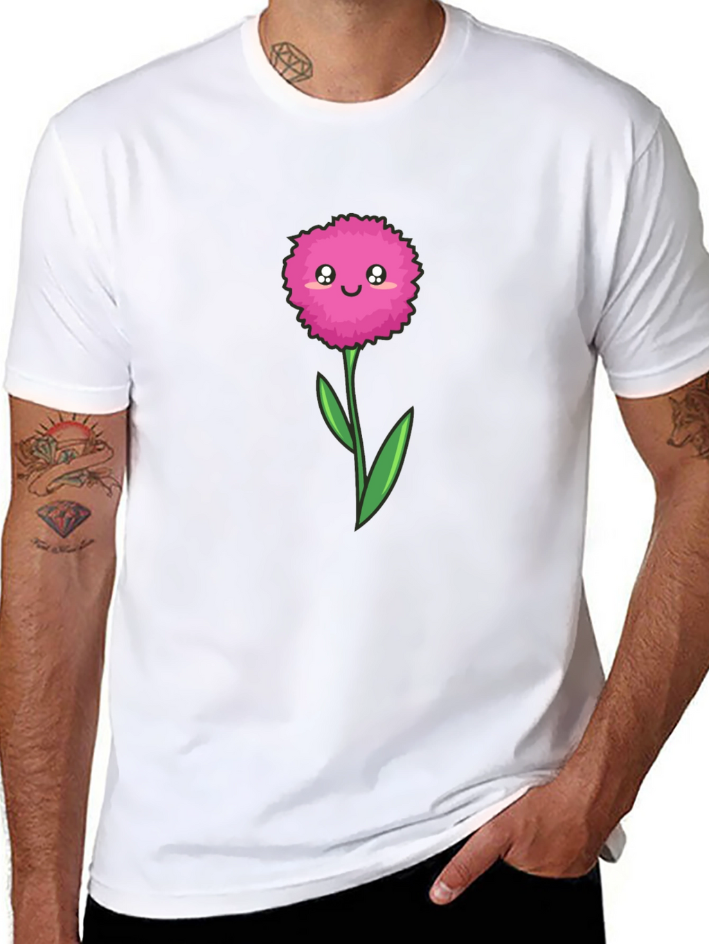 Cute Cartoon Flower Graphic Tee - Black T-Shirt