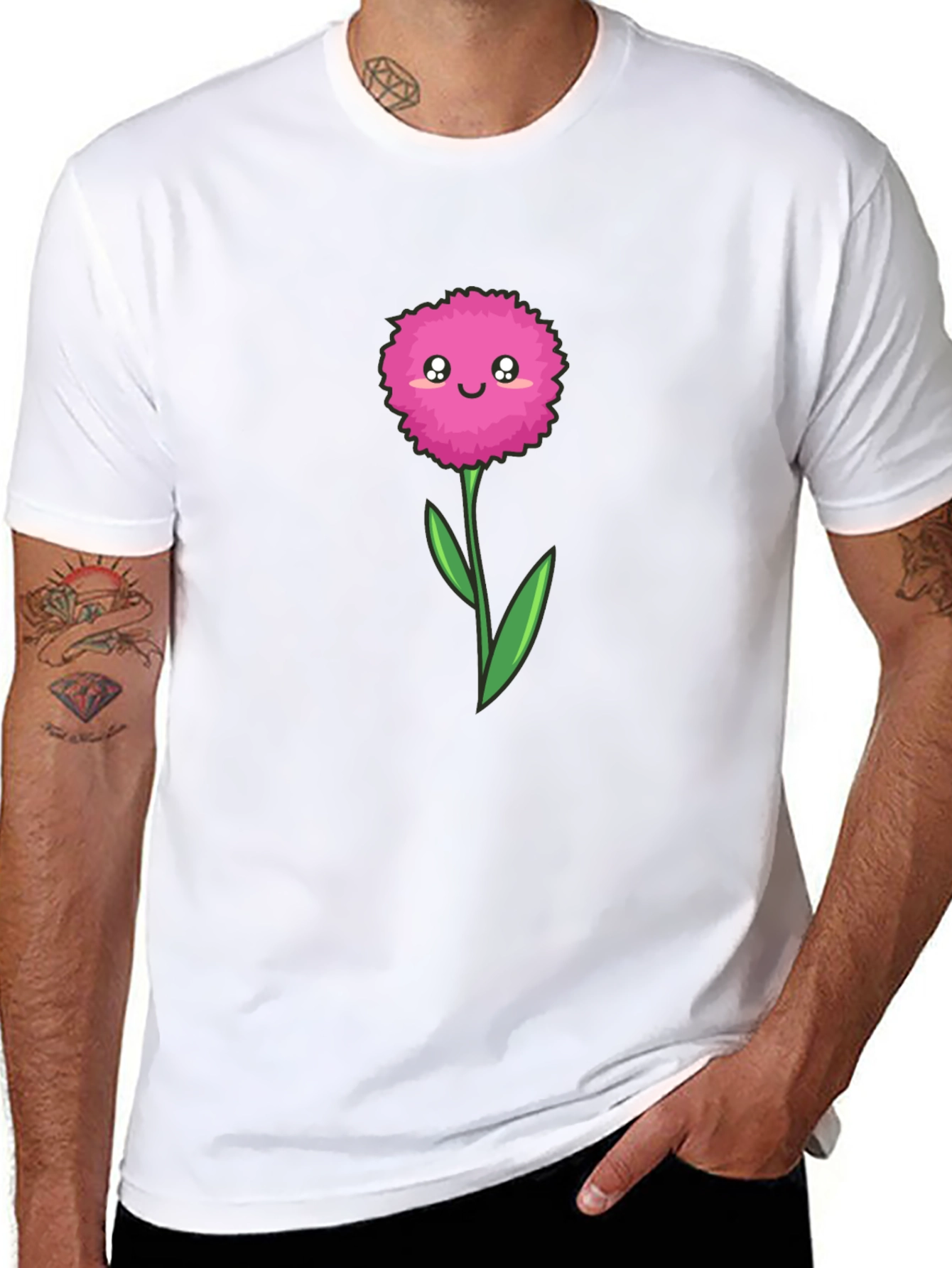 Cute Cartoon Flower Graphic Tee - Black T-Shirt