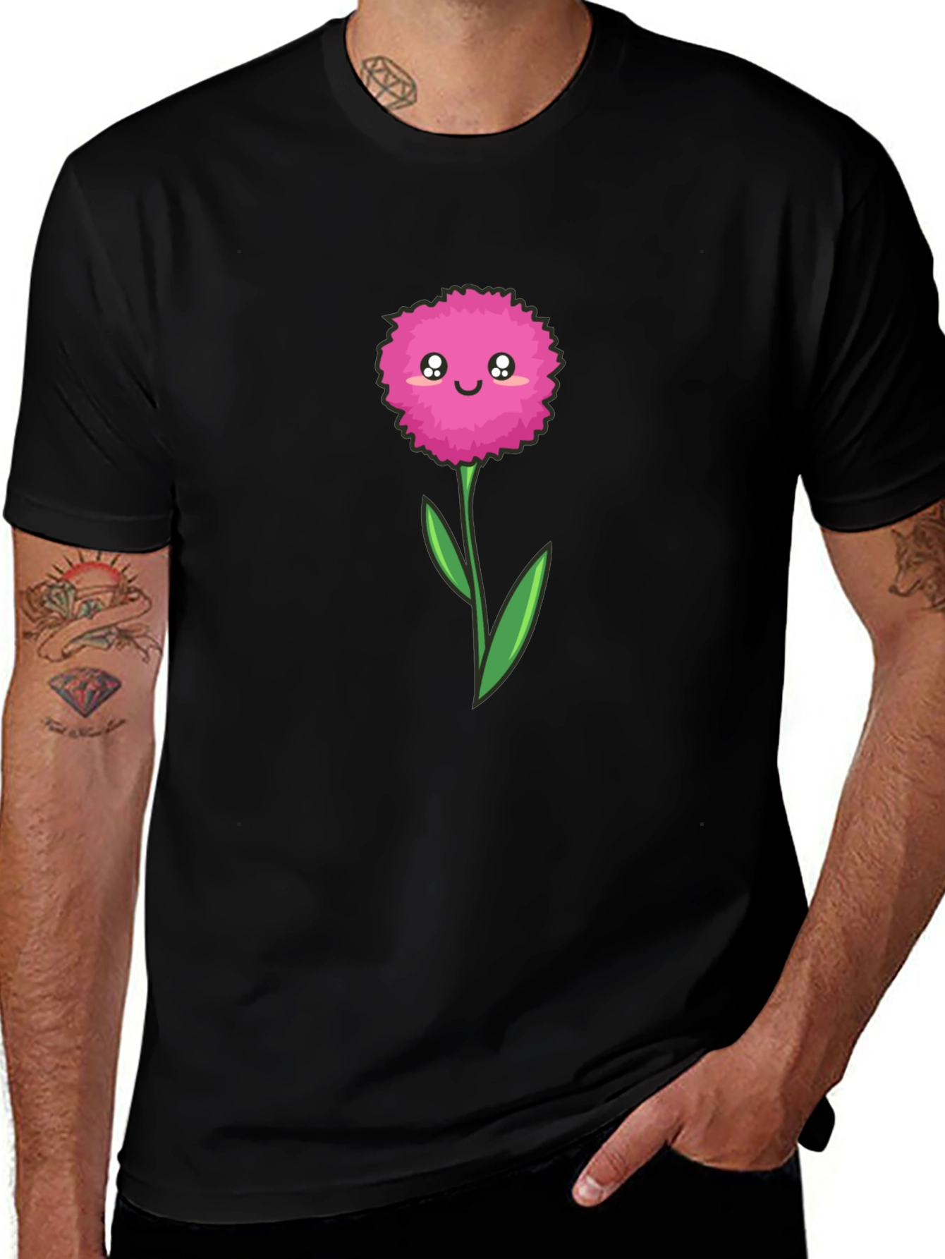 Cute Cartoon Flower Graphic Tee - Black T-Shirt